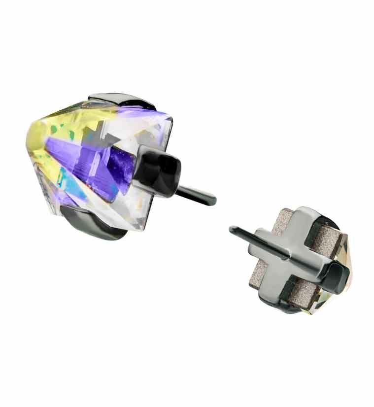 Titanium Threadless Gray Aurora Swarovski Pyramid Top