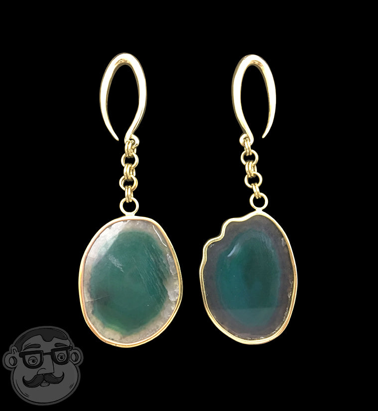 Green Agate Stone Brass Hangers