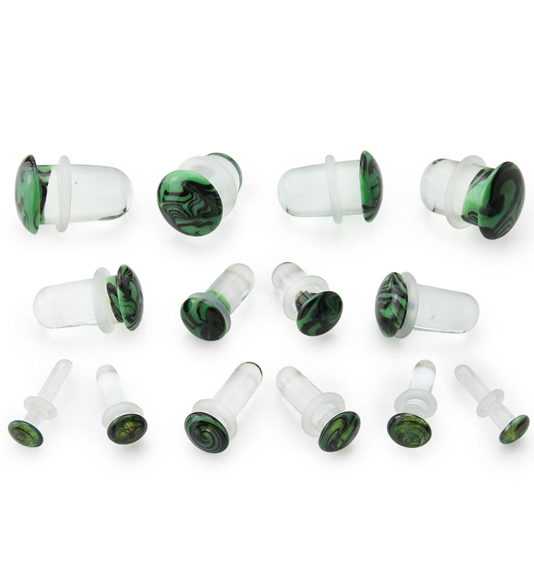 Green and Black Haze Single Flare Glass Plugs