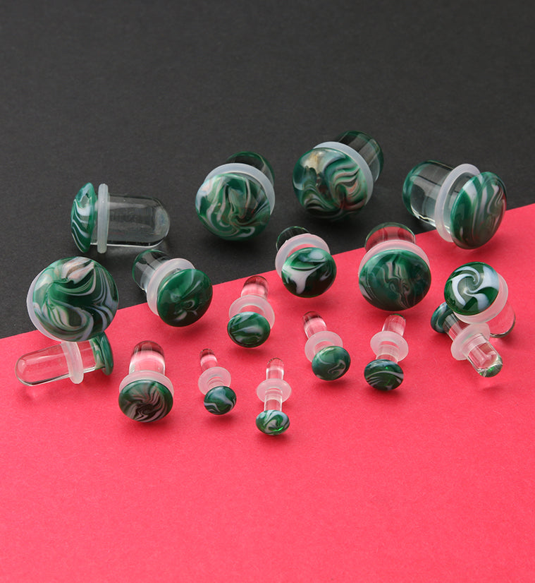 Green and White Haze Single Flare Glass Plugs