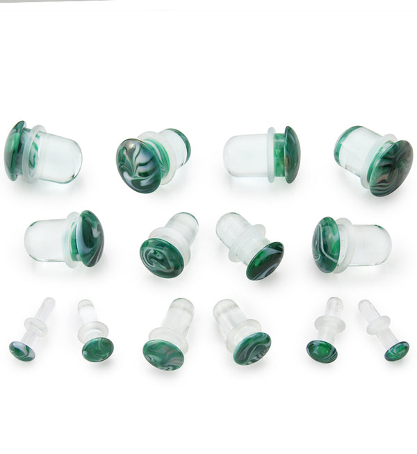 Green and White Haze Single Flare Glass Plugs