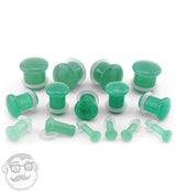 Green Aventuine Stone Plugs - Single Flare with Grooves
