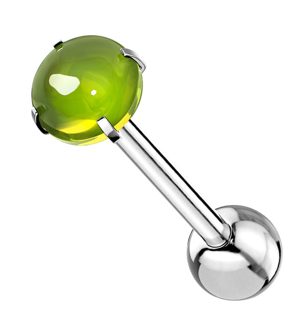 Green Cabochon Prong Stainless Steel Barbell
