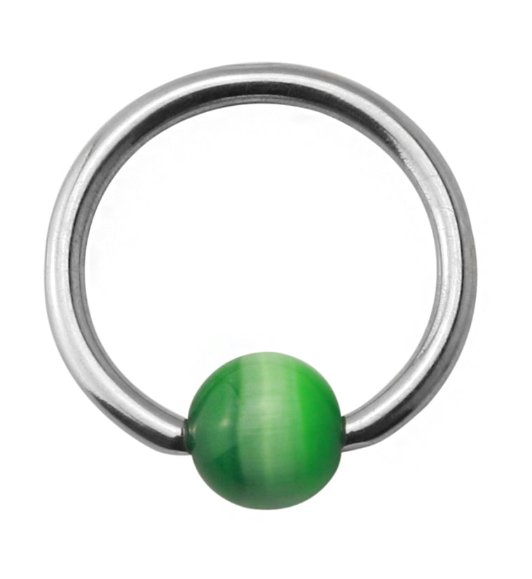 Green Cat's Eye Captive Bead Ring