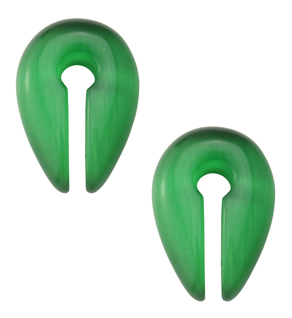 Green Cat's Eye Glass Keyhole Ear Weights
