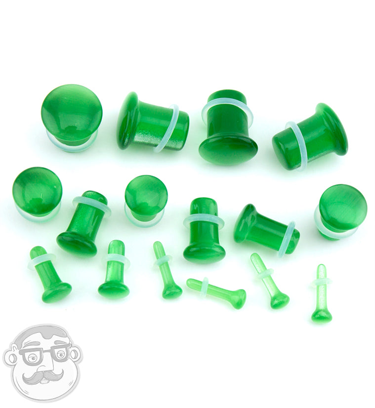 Green Cat's Eye Glass SIngle Flare Plugs