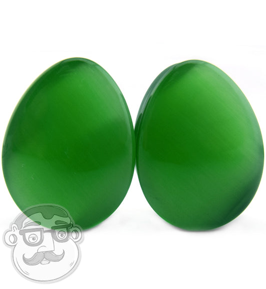 Green Cat's Eye Glass Teardrop Plugs