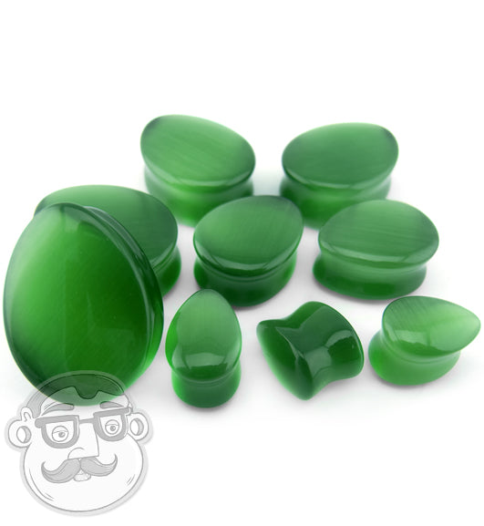 Green Cat's Eye Glass Teardrop Plugs