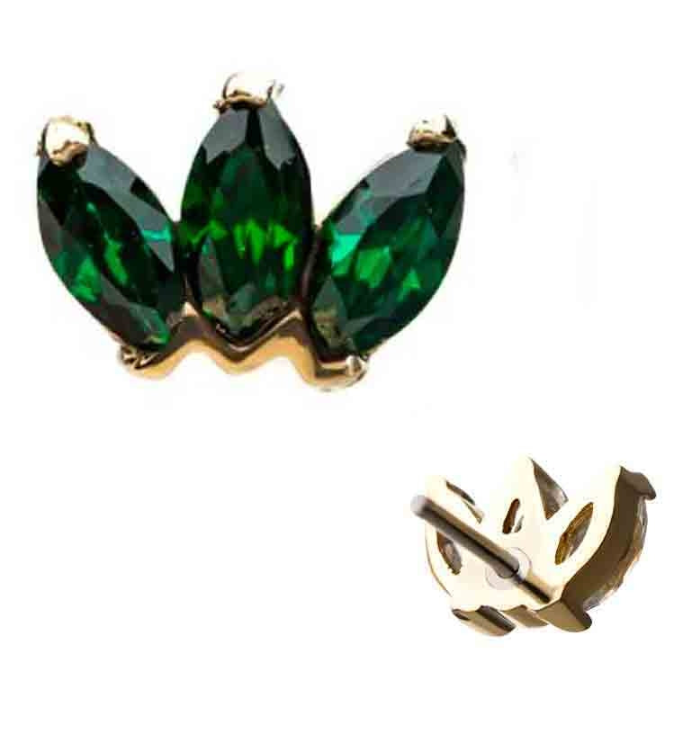 14kt Gold Green CZ Lotus Threadless Top