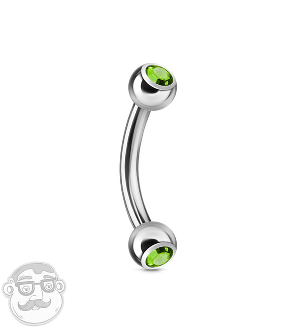 Green Double CZ Stainless Steel Curved Barbell