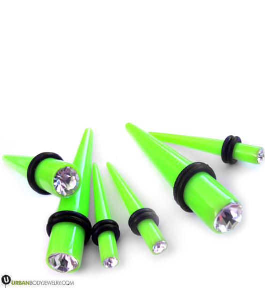 Acrylic Neon Green CZ Stone Taper