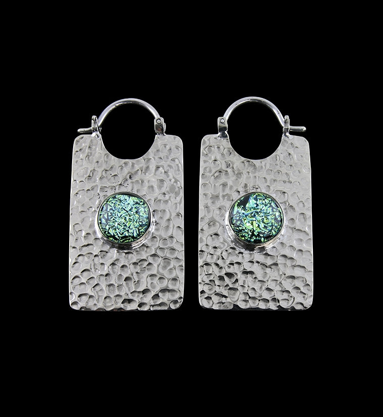 14G Lateral Green Dichroic Glass White Brass Hangers / Earrings