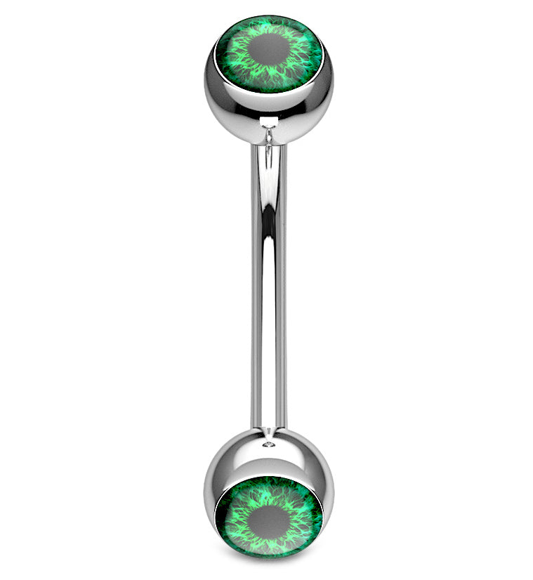 Green Eyeball Stainless Steel Curved Barbell