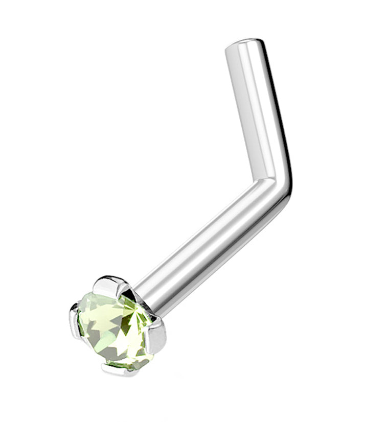 Green CZ Gem Top L Bend Nose Ring