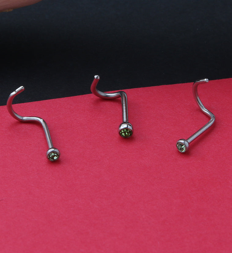 Green Gem Nose Screw Ring