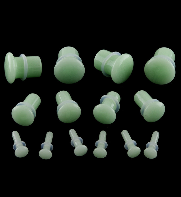 Green Glow in the Dark Glass Plugs - Single Flare