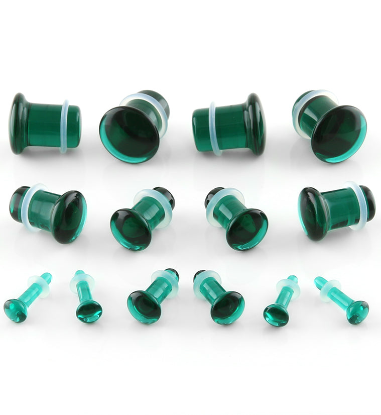 Emerald Green Glass Plugs - Single Flare