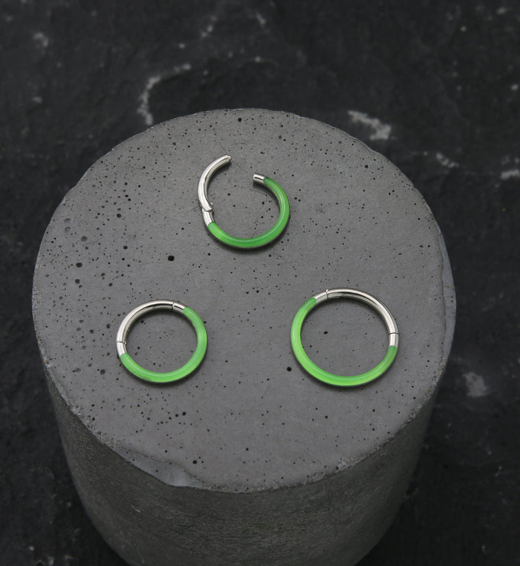 Green Glow In The Dark Front Facing Titanium Hinged Segment Ring