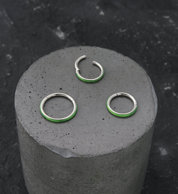 Green Glow In The Dark Side Facing Titanium Hinged Segment Ring