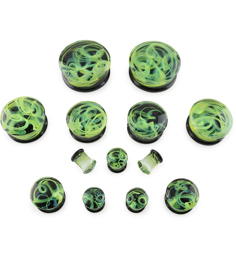 Green Haze Swirl Glass Plugs