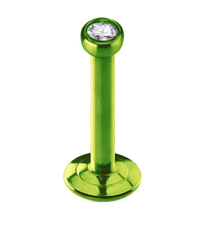 Green PVD CZ Stainless Steel Internally Threaded Labret