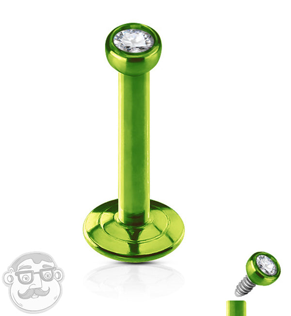 Green PVD CZ Stainless Steel Internally Threaded Labret