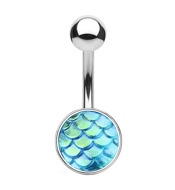 Green Aurora Mermaid Scale Shield Belly Button Ring