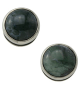 Green Moss Agate Stone Disk White Brass Ear Weights