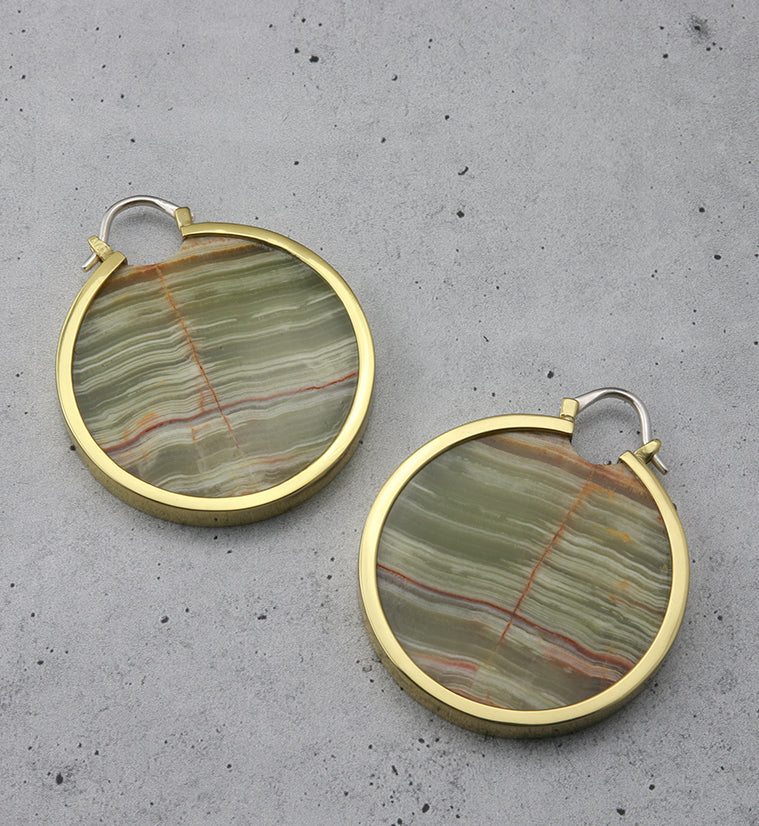 Green Onyx Stone Disc Ear Weights