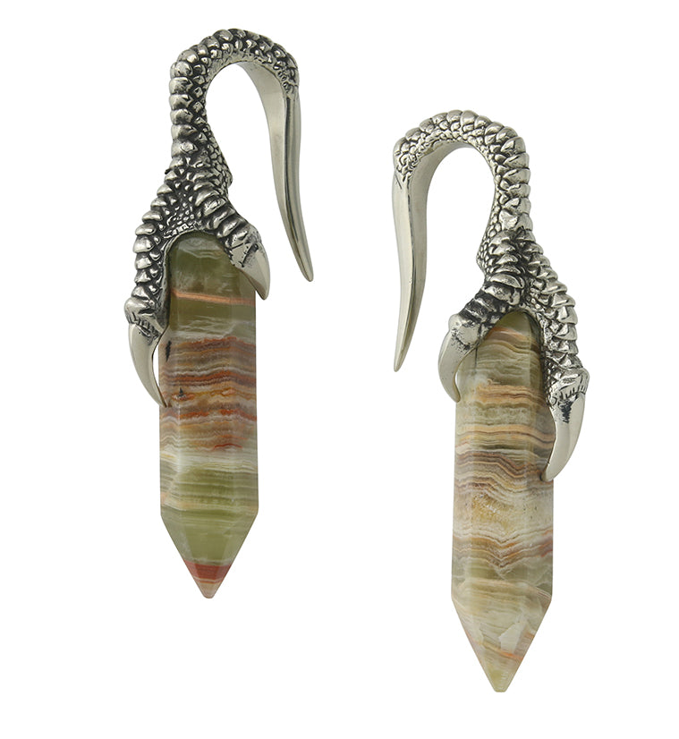 Green Onyx Stone Talon White Brass Ear Weights