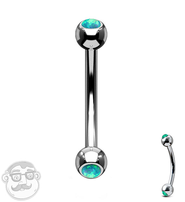 Green Double Opal Stainless Steel Curved Barbell