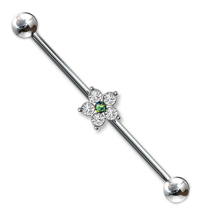 Dark Green Opal CZ Flower Industrial Barbell