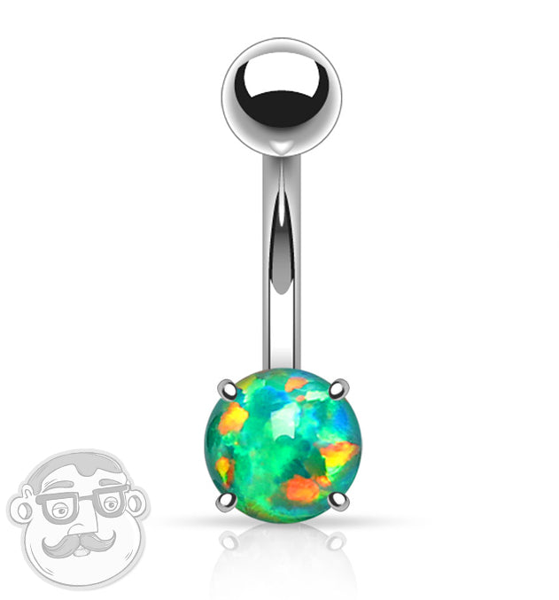 Simple Green Opalite Stainless Steel Belly Button Ring