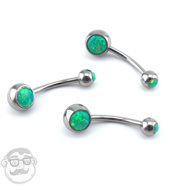 Green Opal Titanium Belly Button Ring