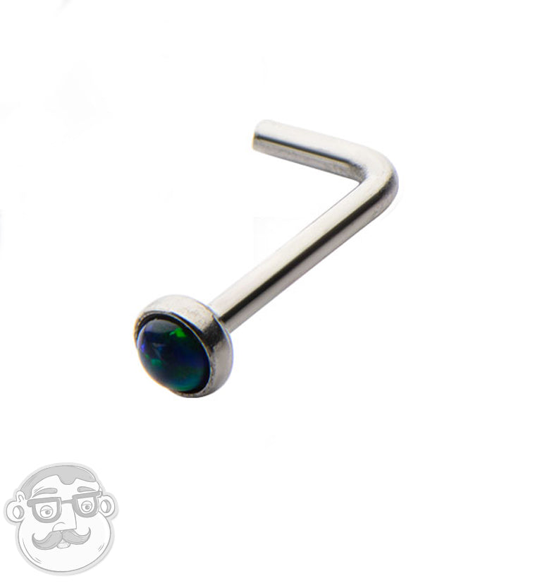 20G Black Synthetic Opalite Stainless Steel Nose Screw