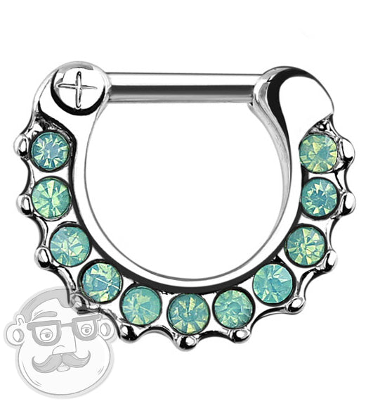 16G Green Opalite Brass Septum Clicker