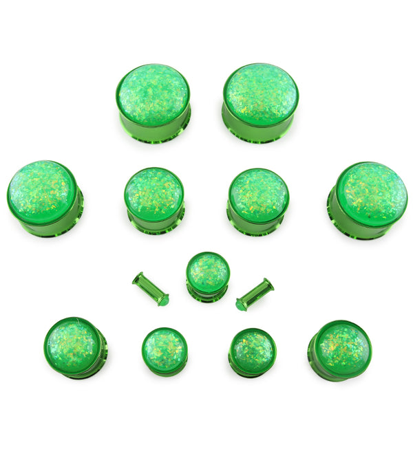 Green Opalite Flash Anodized Stainless Steel Plugs
