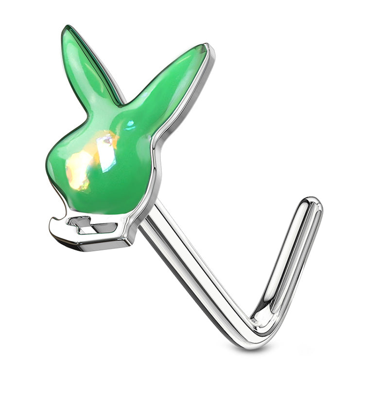 20G Green Playboy Bunny L Bend Nose Ring