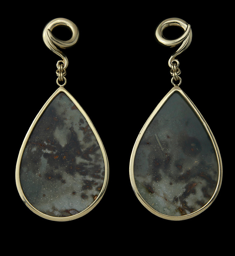 Green Polychrome Jasper Teardrop Brass Ear Weights