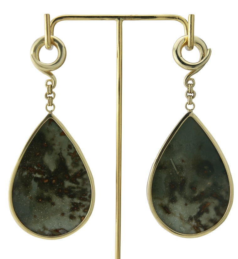 Green Polychrome Jasper Teardrop Brass Ear Weights
