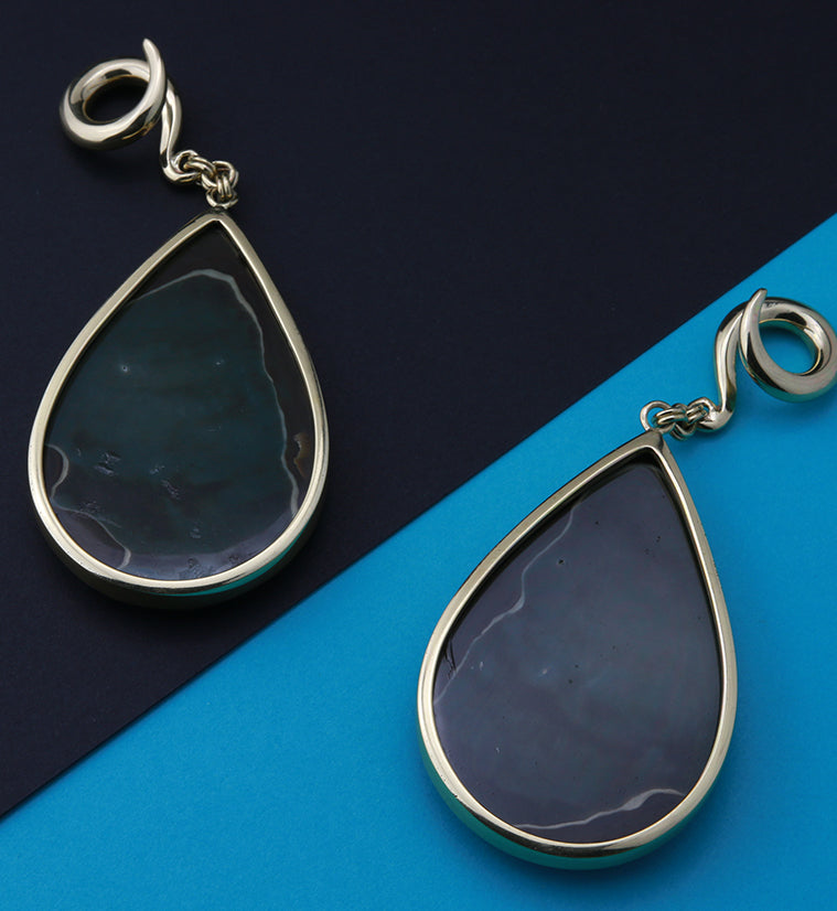 Green Polychrome Jasper Teardrop Brass Ear Weights