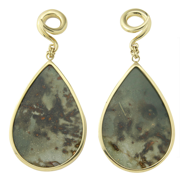 Green Polychrome Jasper Teardrop Brass Ear Weights