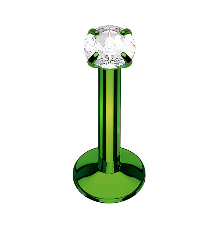 Green PVD CZ Prong Top Internally Threaded Labret