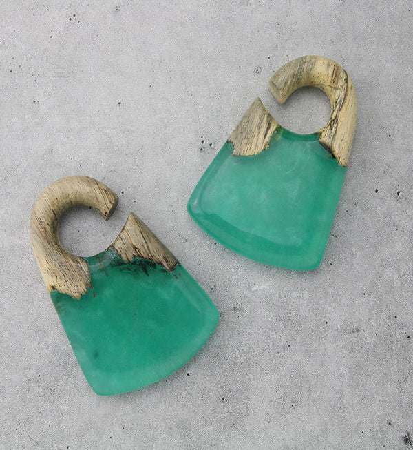 Green Resin Locket Tamarind Wood Ear Weights