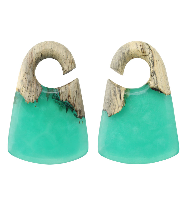Green Resin Locket Tamarind Wood Ear Weights