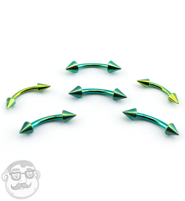 Green PVD Spiked Curved Barbell