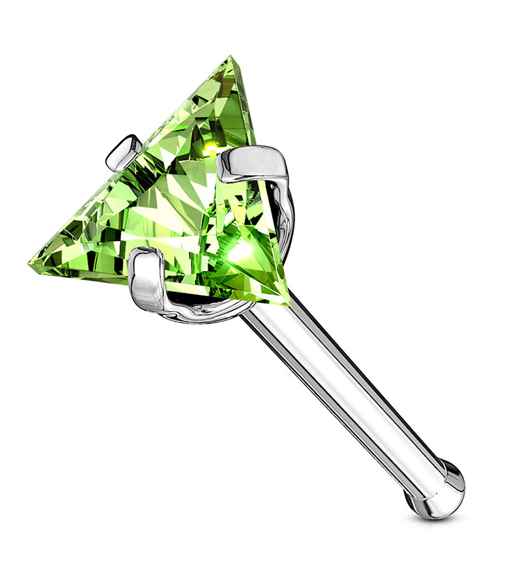 20G Green Triangle CZ Stainless Steel Nosebone
