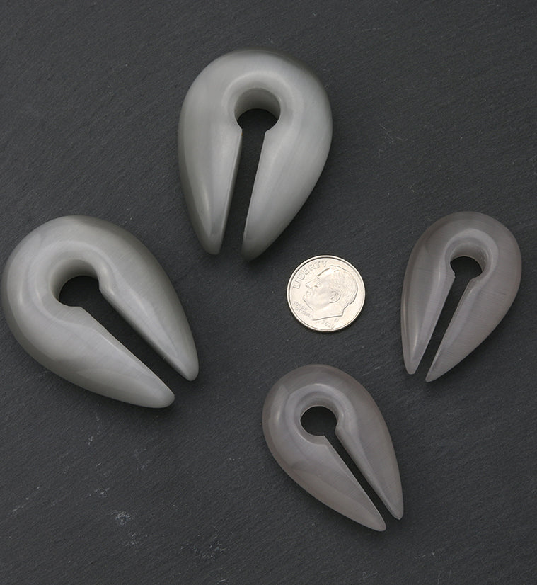 Grey Cat's Eye Glass Keyhole Ear Weights