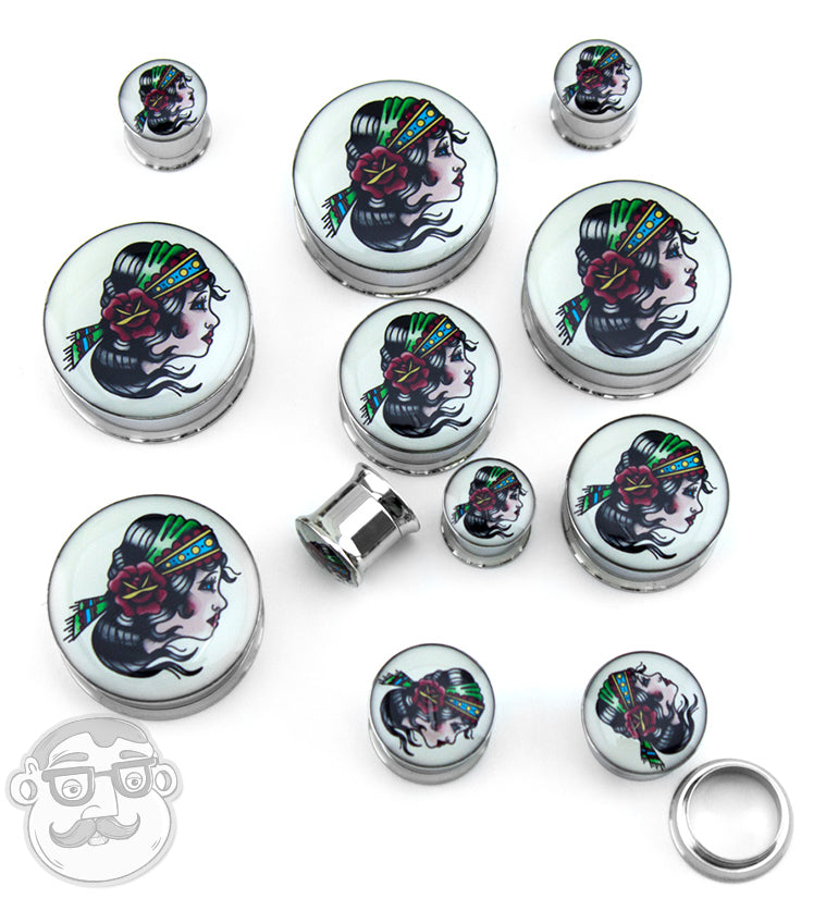 Gypsy Girl Tattoo Steel Plugs