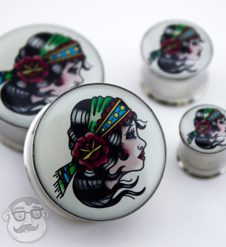 Gypsy Girl Tattoo Steel Plugs